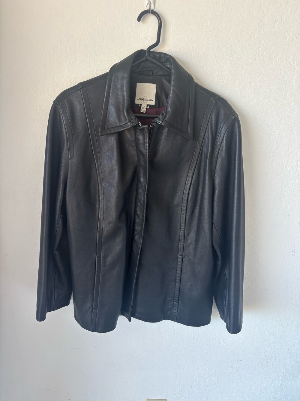 Anne Klein Black Leather Collared Jacket